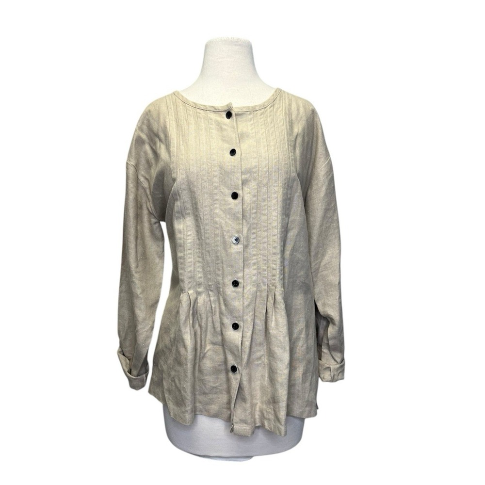 VTG Smith & Hawken Pintuck Top Jacket Cardigan Large Linen Natural Beige Cottage